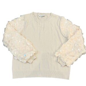 Sioni Milano Women’s Sequin Sweater Size Large Cream Dressy Evening Long Sleeves